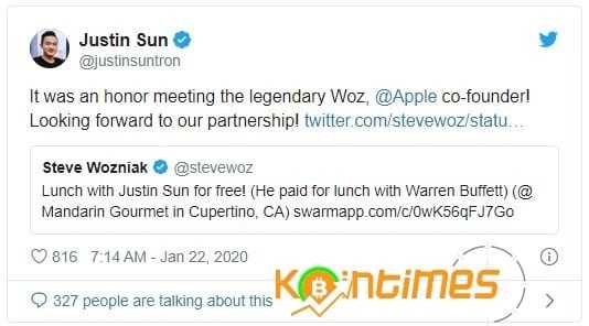 Tron CEO'su Justin Sun, Steve Wozniak İle Ortaklığını Açıkladı