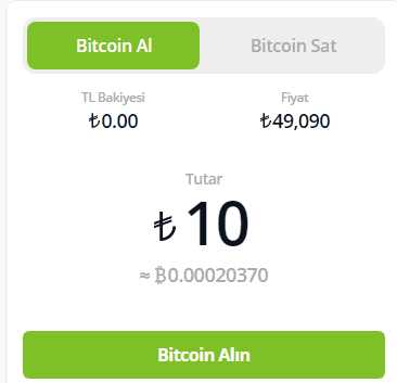 bitcoin satın alma ekranı